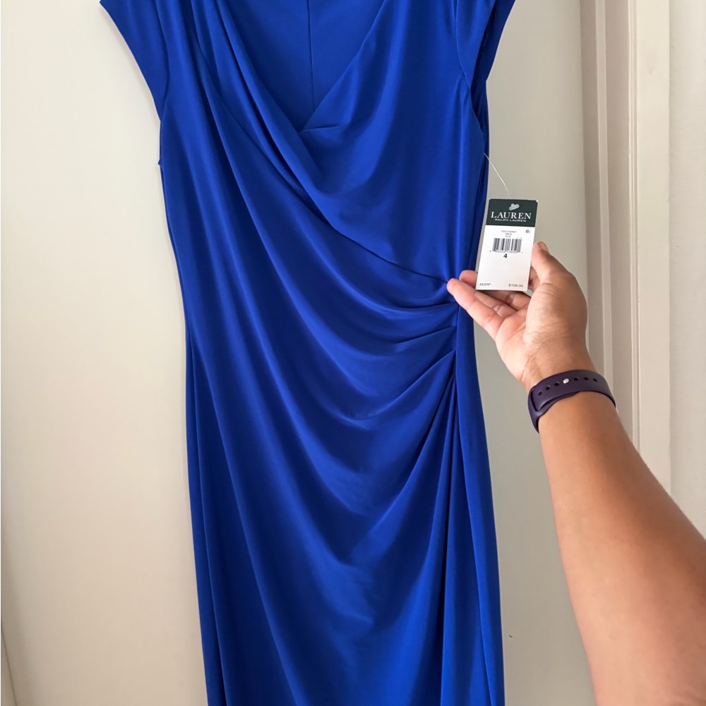 Royal Blue Draped Midi Dress